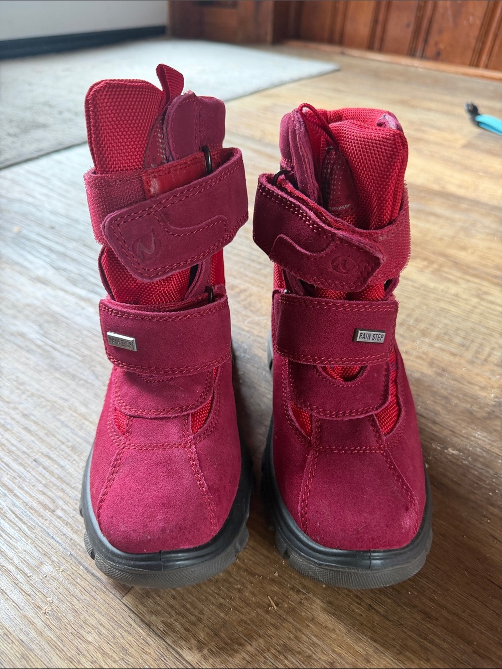 Kids Burgundy Suede Hook-and-Loop Winter Boots - Naturino, Rain Step
